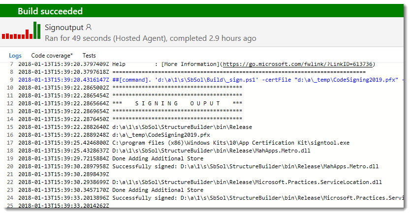 codesignbuildlogoutput