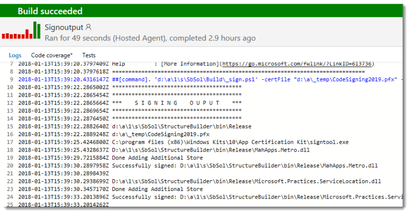 codesignbuildlogoutput